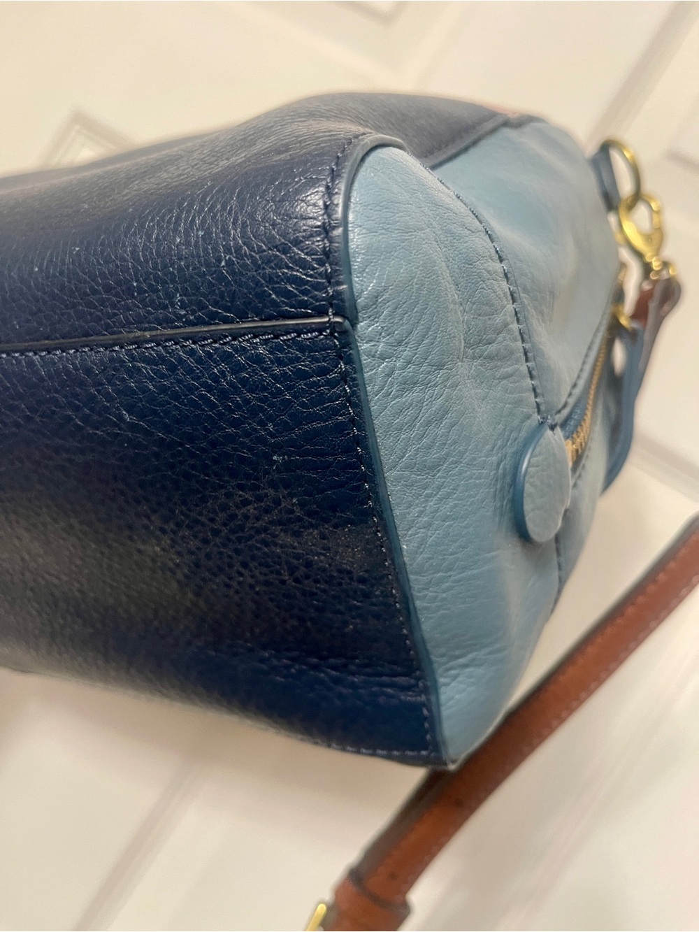 FOSSIL RACHEL 2-Tone Twilight Blue Leather Convertible Satchel Crossbody Bag - Picture 9 of 16